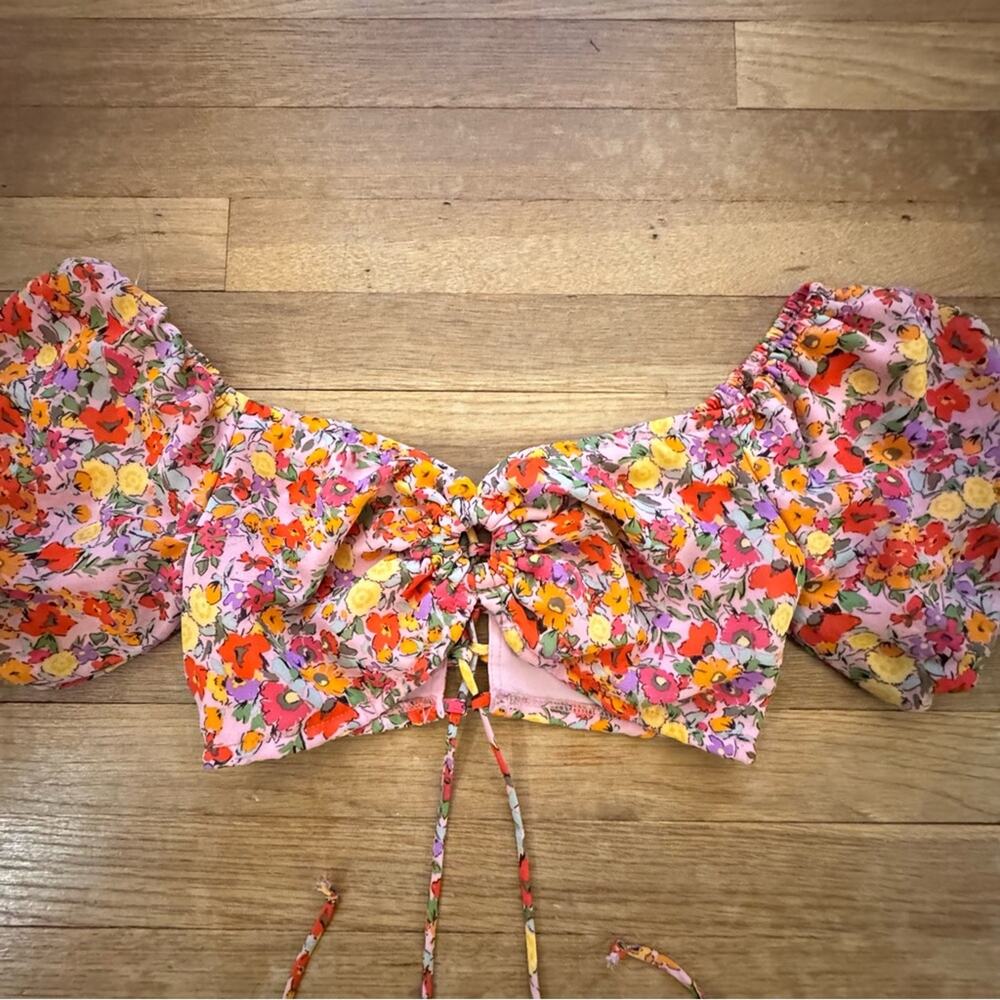 Wild Fable Pink Floral Puff Sleeve Crop Top Juniors Size Small S
b29